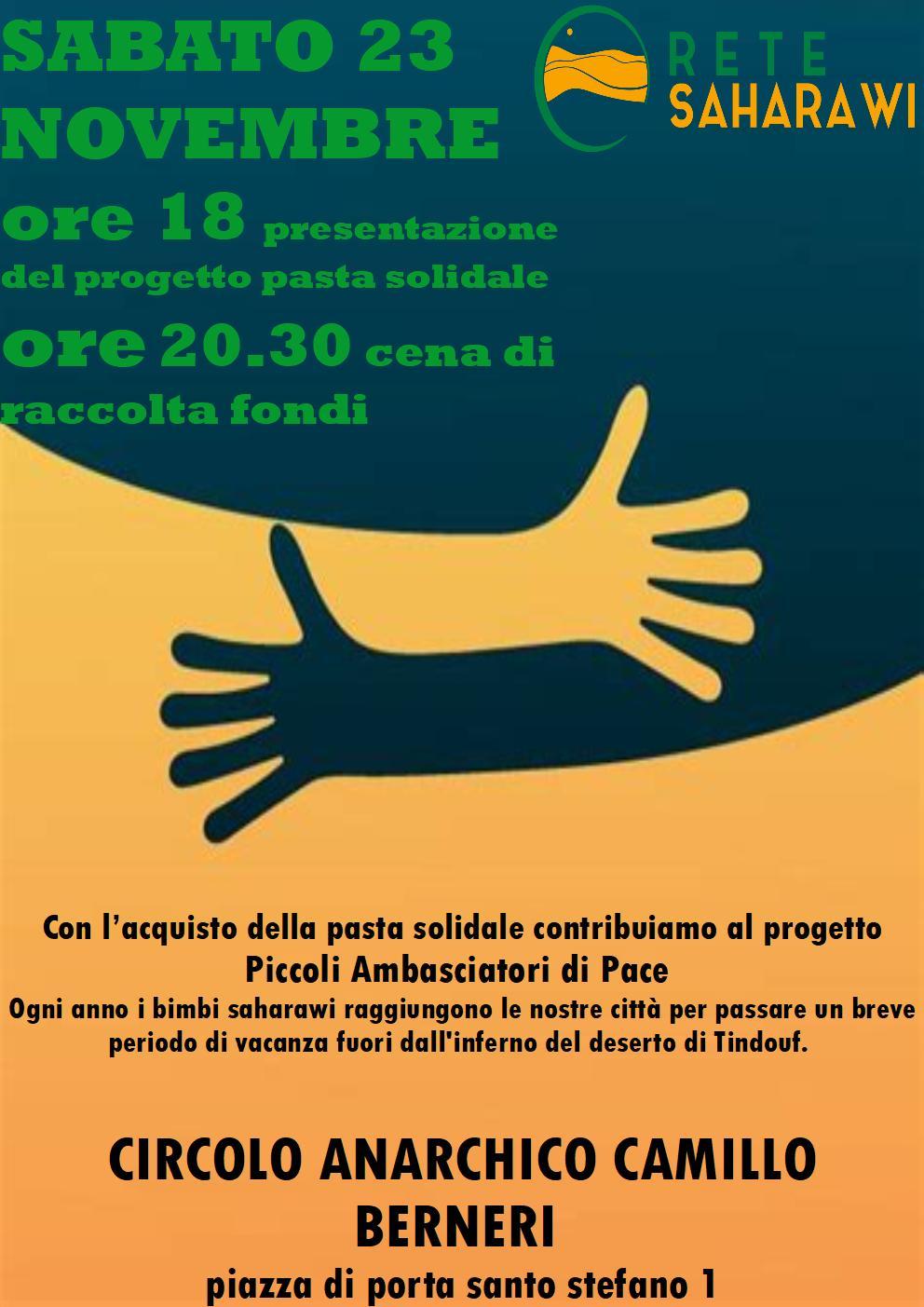 Presentazione del progetto pasta solidale dalle 20.30 cena di autofinanziamento