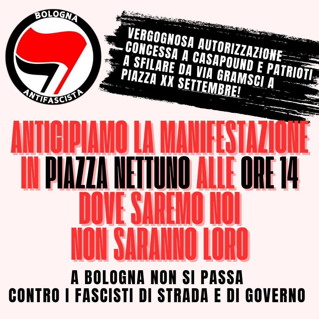 Contro i fascisti di strada e di governo: anticipiamo la manifestazione alle ore 14