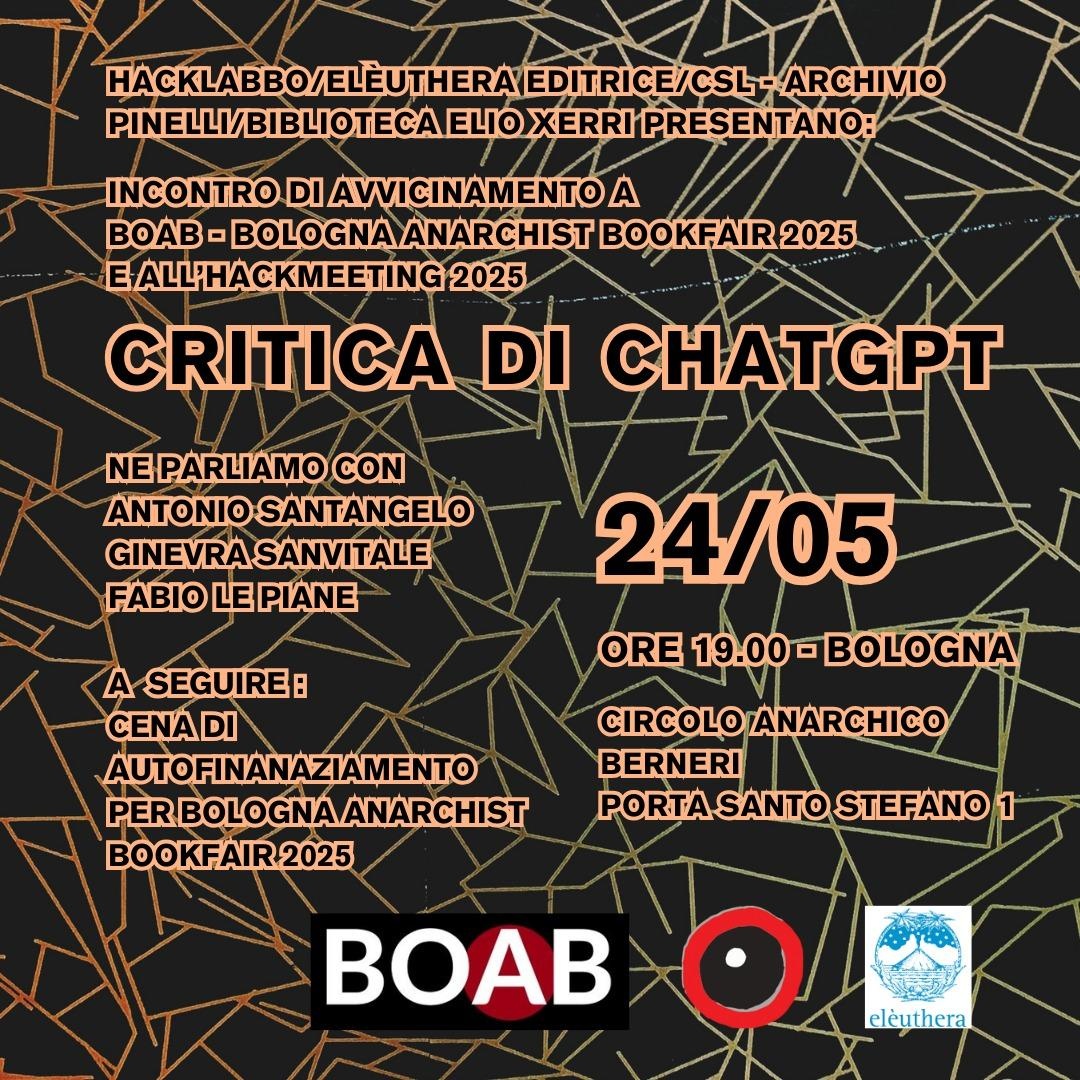 Sabato 24/5 – Presentazione del libro “Critica a ChatGPT”